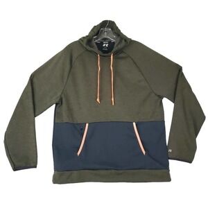 Russell ~Men's Size L (42-44)~ Athletic Premium Hoodie Olive Green/Orange Stripe